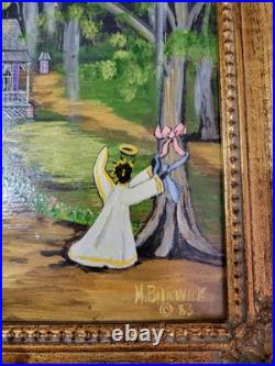Mary Barwick Primitive Painting Alabama Angels Stork Baby Delivery Folk Art