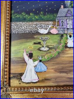 Mary Barwick Primitive Painting Alabama Angels Stork Baby Delivery Folk Art