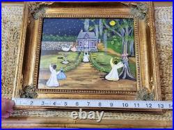 Mary Barwick Primitive Painting Alabama Angels Stork Baby Delivery Folk Art