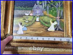Mary Barwick Primitive Painting Alabama Angels Stork Baby Delivery Folk Art