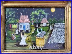 Mary Barwick Primitive Painting Picking Cotton Rocking Baby Alabama Folk Art