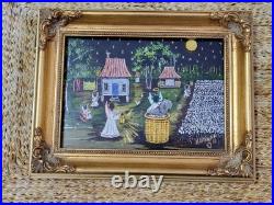 Mary Barwick Primitive Painting Picking Cotton Rocking Baby Alabama Folk Art