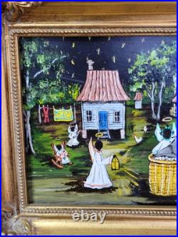 Mary Barwick Primitive Painting Picking Cotton Rocking Baby Alabama Folk Art