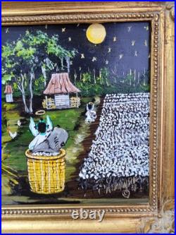Mary Barwick Primitive Painting Picking Cotton Rocking Baby Alabama Folk Art