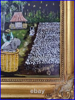 Mary Barwick Primitive Painting Picking Cotton Rocking Baby Alabama Folk Art