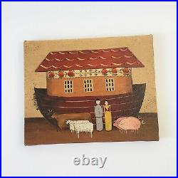 Mary Beth Baxter SIGNED Original Oil Primitive Noah's Ark Painting Folk Art 8x10