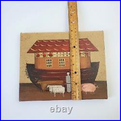 Mary Beth Baxter SIGNED Original Oil Primitive Noah's Ark Painting Folk Art 8x10