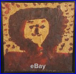 Mary T Smith Folk Art Painting Outsider Portrait Brown Face