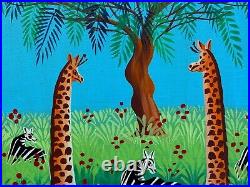 Maybe Louis Elom Jungle Safari Animals Oil Painting African Caribbean Art Haiti