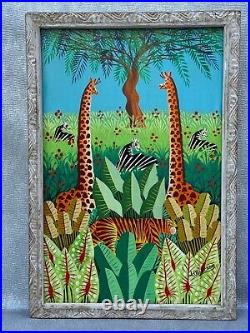 Maybe Louis Elom Jungle Safari Animals Oil Painting African Caribbean Art Haiti