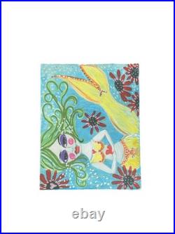Mermaid Beach Summer Art Original Signed Canvas painting Outsider Folk Art