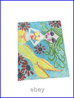 Mermaid Green Hair Painting Beach Outsider Original Art Folk painting