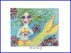 Mermaid Green Hair Painting Beach Outsider Original Art Folk painting