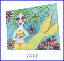 Mermaid Green Hair Painting Beach Outsider Original Art Folk painting