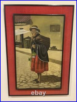Mesmerizing Mid Century Oil-Peruvian Woman in Andean Attire- Signed by Artist