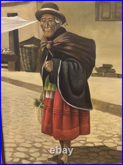 Mesmerizing Mid Century Oil-Peruvian Woman in Andean Attire- Signed by Artist