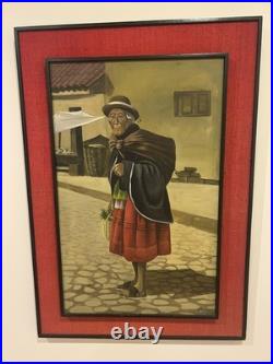 Mesmerizing Mid Century Oil-Peruvian Woman in Andean Attire- Signed by Artist