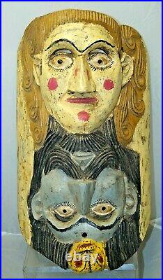 Mexican 1937 Hand Painted Carved Festival Folk Art Tribal Mask Tourist Piece