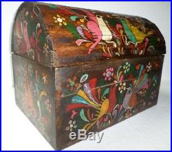 Mexican Folk Art 17 Wood Dowry Chest Baul Box Colonial Furniture Painted Birds