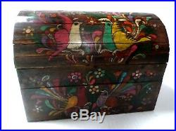 Mexican Folk Art 17 Wood Dowry Chest Baul Box Colonial Furniture Painted Birds