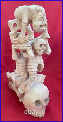 Mexican Folk Art Contortionist Skeletons Oaxacan Florentino Fuentes Wood Carving