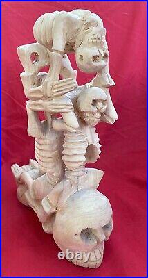 Mexican Folk Art Contortionist Skeletons Oaxacan Florentino Fuentes Wood Carving