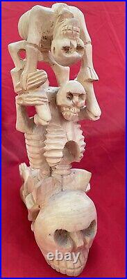 Mexican Folk Art Contortionist Skeletons Oaxacan Florentino Fuentes Wood Carving