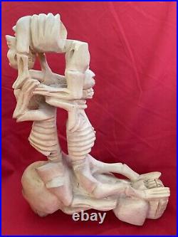 Mexican Folk Art Contortionist Skeletons Oaxacan Florentino Fuentes Wood Carving