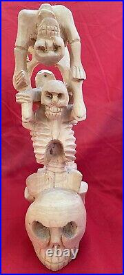 Mexican Folk Art Contortionist Skeletons Oaxacan Florentino Fuentes Wood Carving