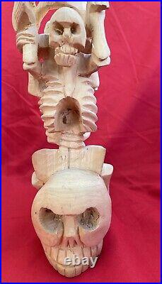 Mexican Folk Art Contortionist Skeletons Oaxacan Florentino Fuentes Wood Carving