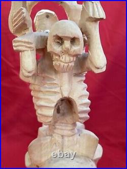 Mexican Folk Art Contortionist Skeletons Oaxacan Florentino Fuentes Wood Carving