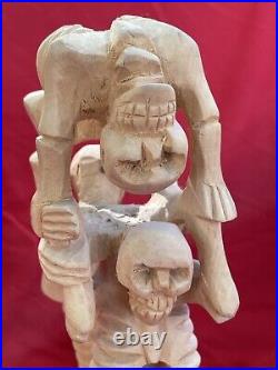 Mexican Folk Art Contortionist Skeletons Oaxacan Florentino Fuentes Wood Carving