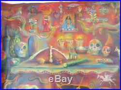 Mexican Folk Art M Hernandez Magical Day Of The Dead Altar Landscape Painting