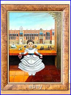 Mexican Folk Art Original Oil Painting on Canvas by Agapito Labios, mid-century
