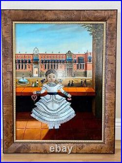 Mexican Folk Art Original Oil Painting on Canvas by Agapito Labios, mid-century