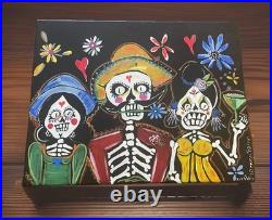 Mexican Folk Art Painting 14 X 18 Day of the Dead Original Signed By Artist