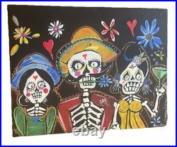 Mexican Folk Art Painting 14 X 18 Day of the Dead Original Signed By Artist