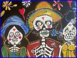 Mexican Folk Art Painting 14 X 18 Day of the Dead Original Signed By Artist