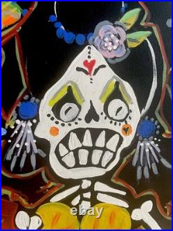 Mexican Folk Art Painting 14 X 18 Day of the Dead Original Signed By Artist