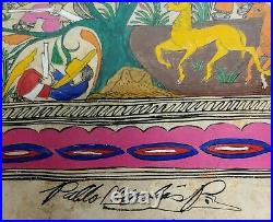 Mexican Folk Art Painting AZTEC Amate Bark Village Life Pablo Nicolas B signed