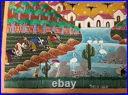 Mexican Folk Art Painting Mid-Century Felix Adan Harvest Hardboard 23x15 Mexico