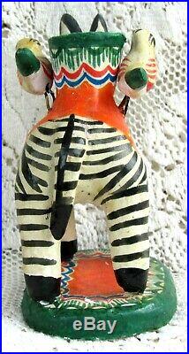 Mexican Folk Art Tree of Life ZEBRA & Bird Candle Holder Pottery Hand-Painted