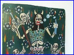 Mexican Folk Art Valez Hand Painted Tin Metal Retablo Catrina Day of Dead 12