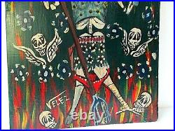Mexican Folk Art Valez Hand Painted Tin Metal Retablo Catrina Day of Dead 12