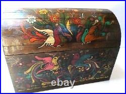 Mexican Folk Art Wood Dowry Chest Baul Box Colonial Furniture Painted Birds 17