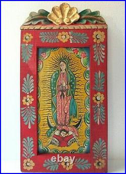 Mexican Framed Wall Art Original Painting Nicho Virgin of Guadalupe Filemon 24