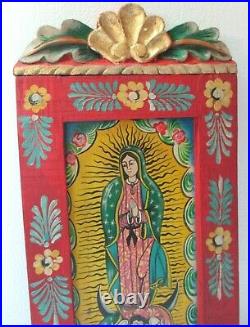 Mexican Framed Wall Art Original Painting Nicho Virgin of Guadalupe Filemon 24