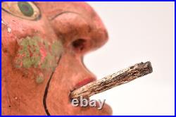 Mexican Guerrero Folk Art Antique Smoking Man Carved Wood Dance Mask Vintage