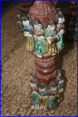 Mexican South American Painted Wood Carved Table Bench Legs Folk Art Vtg Rare