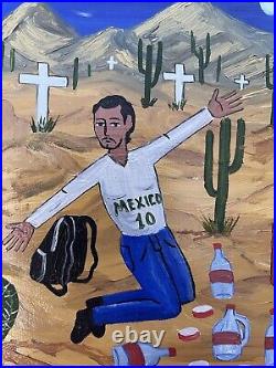 Mexico Folk Art Luis Vilchis Illegal Alien Finds Water In Desert Ex Voto Retablo